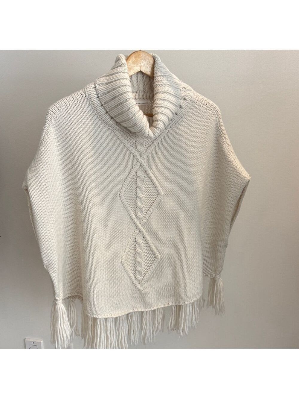 CLEO Universal Fit knit sweater poncho pullover turtleneck cream OS Fits most